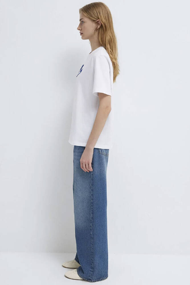 Kadın Mavi Jeans Baskılı Tişört 1612421-620 Beyaz 