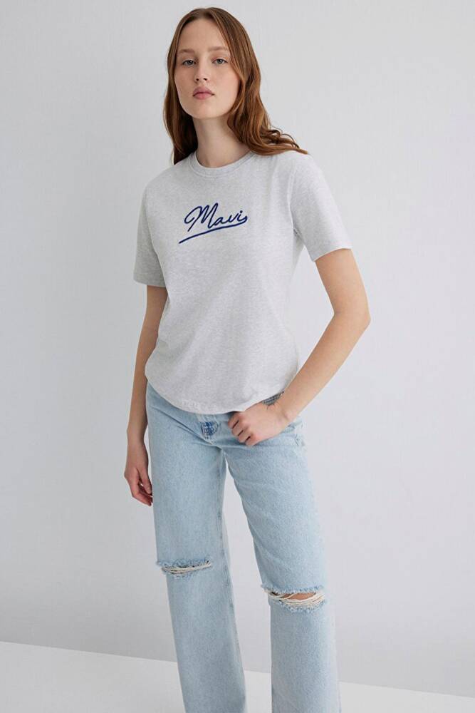 Kadın Mavi Jeans Baskılı Tişört 1612421-87033 Gri 