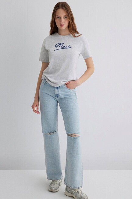 Kadın Mavi Jeans Baskılı Tişört 1612421-87033 Gri (2)