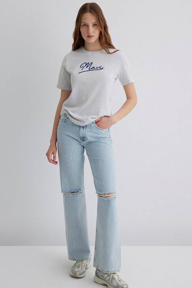 Kadın Mavi Jeans Baskılı Tişört 1612421-87033 Gri 