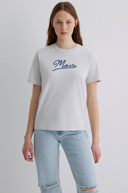 Kadın Mavi Jeans Baskılı Tişört 1612421-87033 Gri (3)