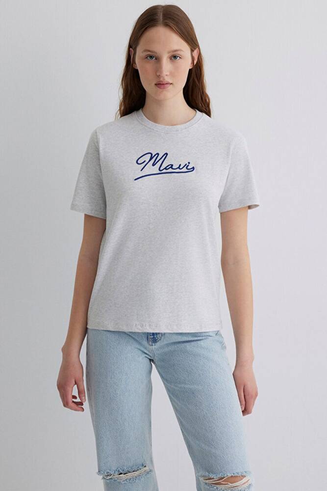 Kadın Mavi Jeans Baskılı Tişört 1612421-87033 Gri 