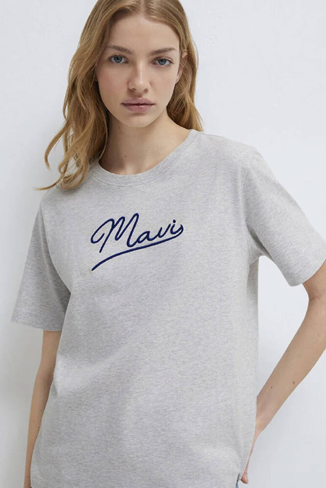 Kadın Mavi Jeans Baskılı Tişört 1612421-87033 Gri 
