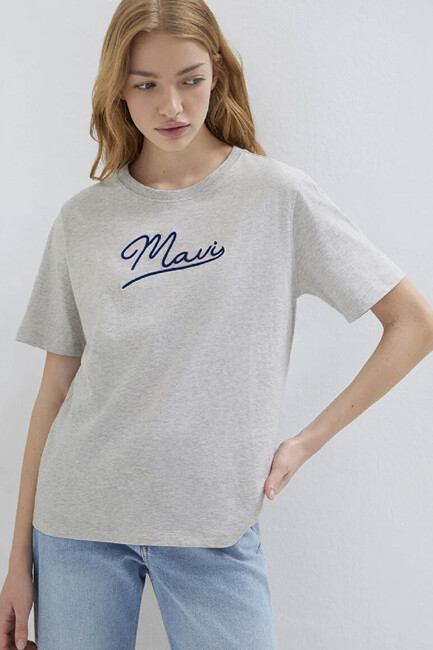 Kadın Mavi Jeans Baskılı Tişört 1612421-87033 Gri (2)