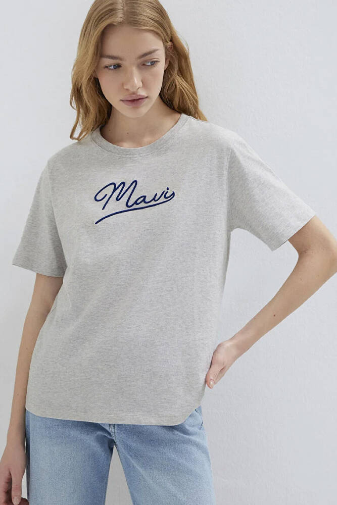 Kadın Mavi Jeans Baskılı Tişört 1612421-87033 Gri 