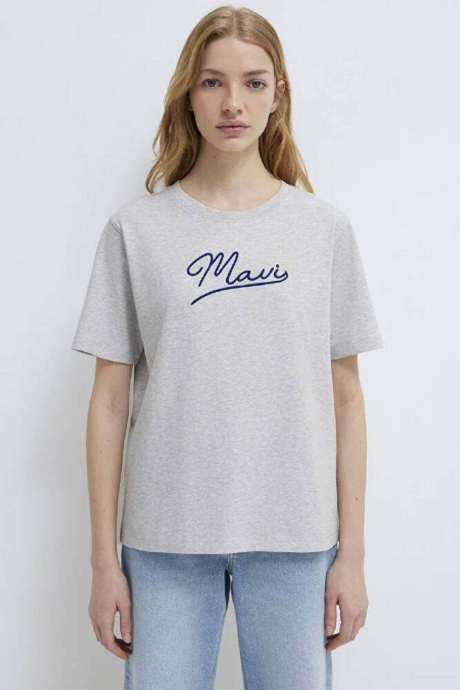 Kadın Mavi Jeans Baskılı Tişört 1612421-87033 Gri 