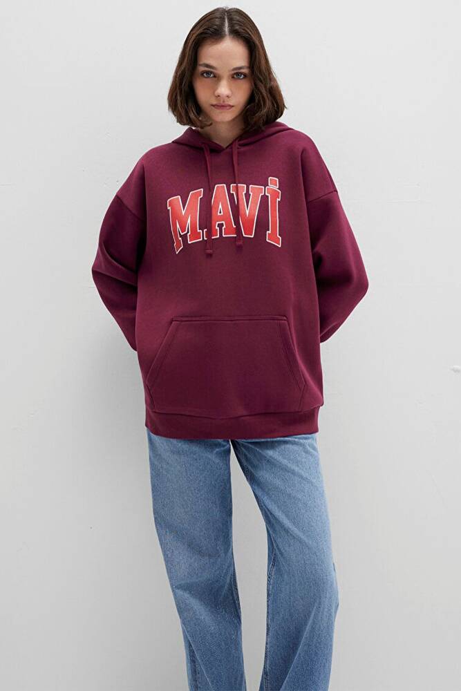 Kadın Mavi Kapüşonlu Sweat 1600361-90705 Bordo 