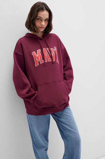 Kadın Mavi Kapüşonlu Sweat 1600361-90705 Bordo (2)