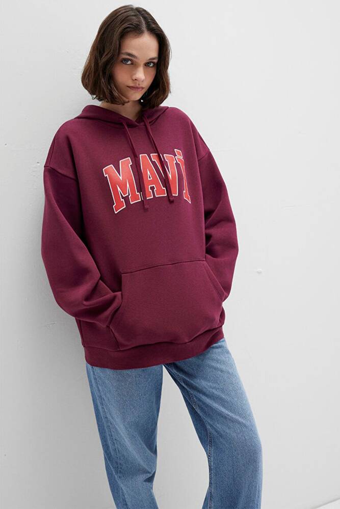 Kadın Mavi Kapüşonlu Sweat 1600361-90705 Bordo 