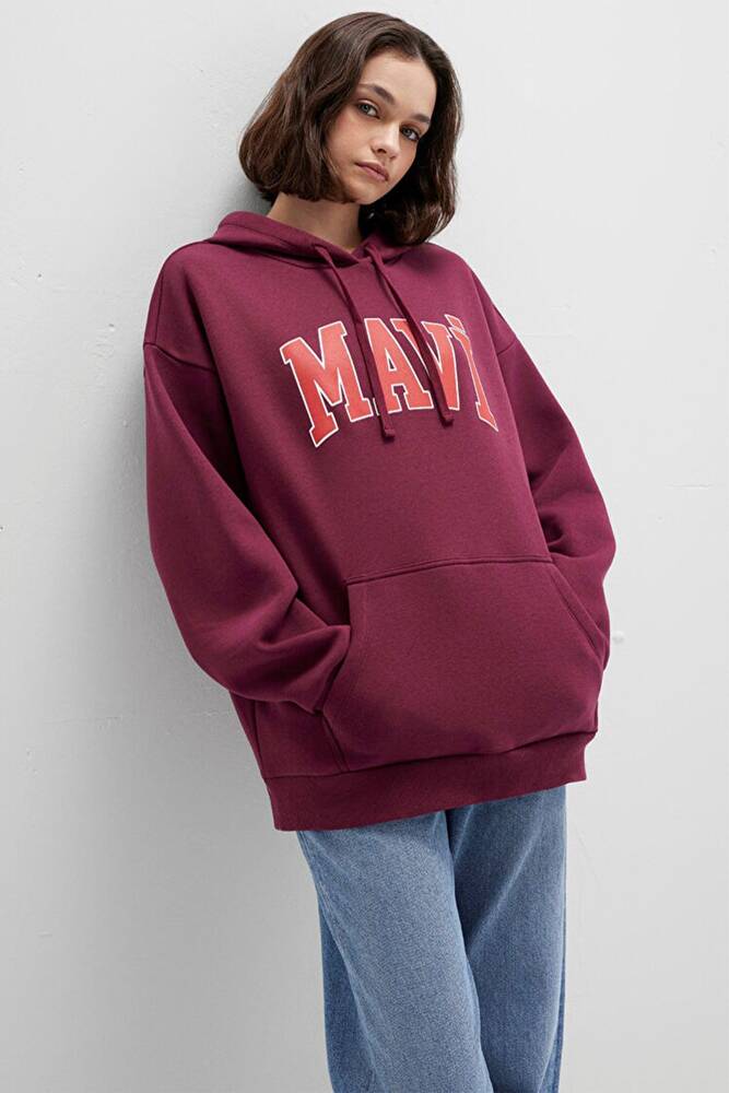 Kadın Mavi Kapüşonlu Sweat 1600361-90705 Bordo 