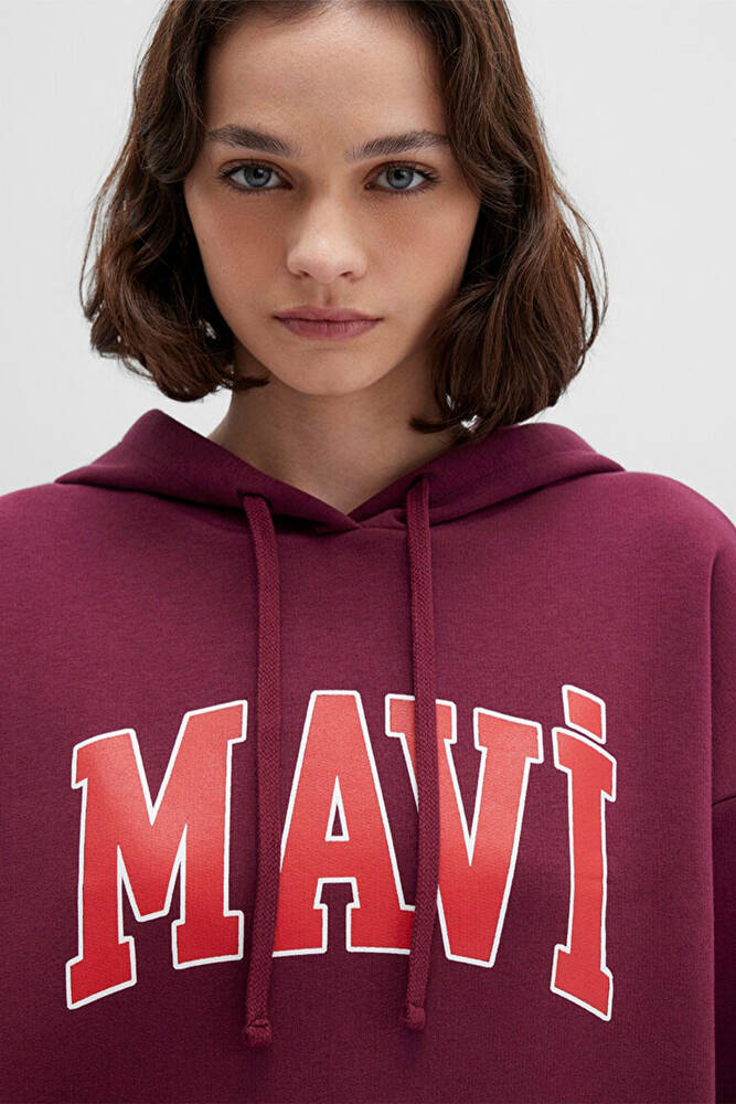 Kadın Mavi Kapüşonlu Sweat 1600361-90705 Bordo 