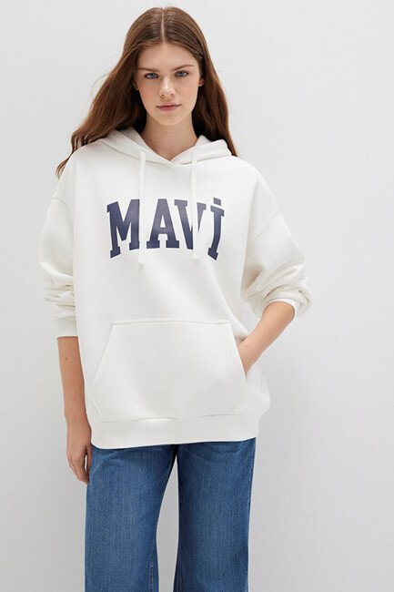 Kadın Mavi Logo Kapüşonlu Sweat 1600361-81964 Beyaz (1)