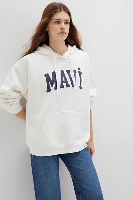 Kadın Mavi Logo Kapüşonlu Sweat 1600361-81964 Beyaz (2)