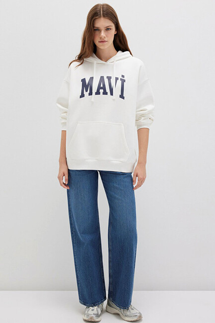 Kadın Mavi Logo Kapüşonlu Sweat 1600361-81964 Beyaz (3)