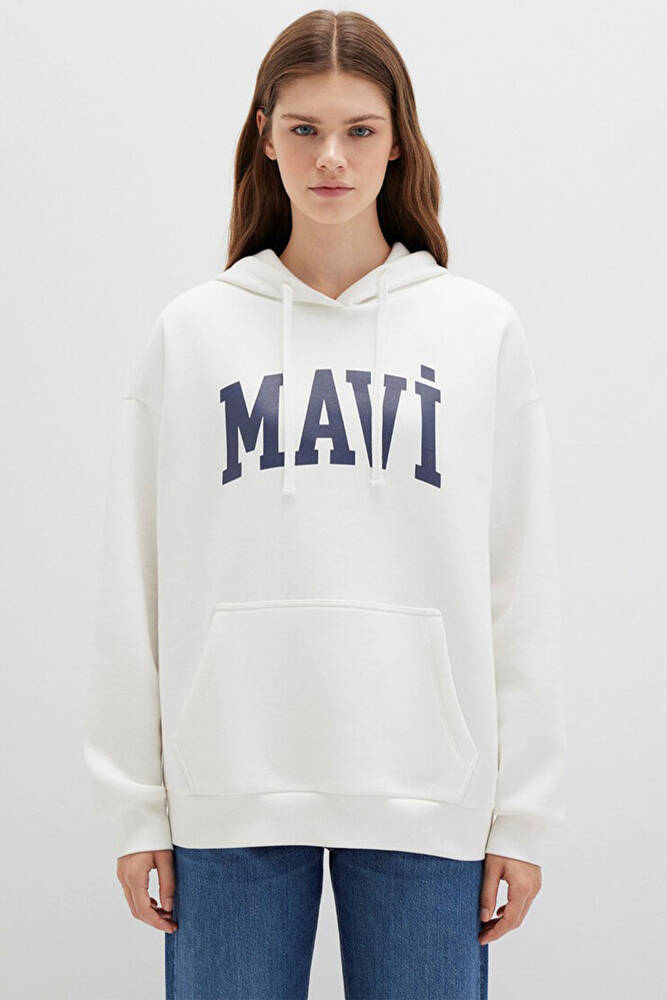 Kadın Mavi Logo Kapüşonlu Sweat 1600361-81964 Beyaz 
