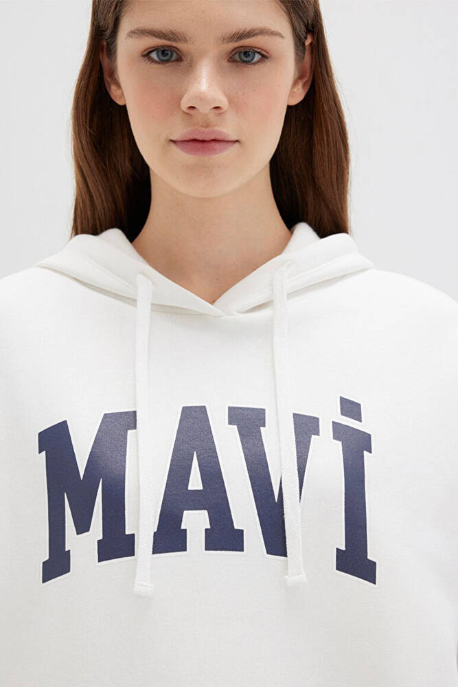 Kadın Mavi Logo Kapüşonlu Sweat 1600361-81964 Beyaz 
