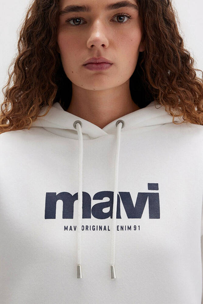 Kadın Mavi Logo Baskılı Kapüşonlu Sweat 168334-81964 Beyaz 