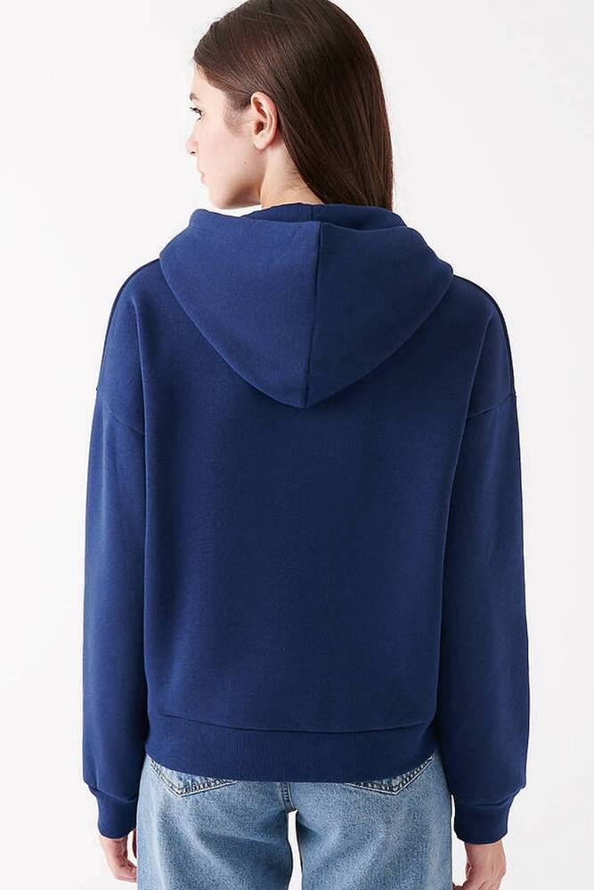 Kadın Mavi Logo Baskılı Kapüşonlu Sweatshırt 168334-70488 Lacivert 