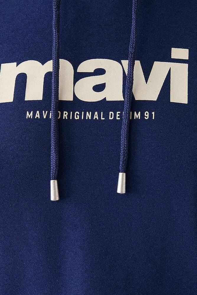 Kadın Mavi Logo Baskılı Kapüşonlu Sweatshırt 168334-70488 Lacivert 