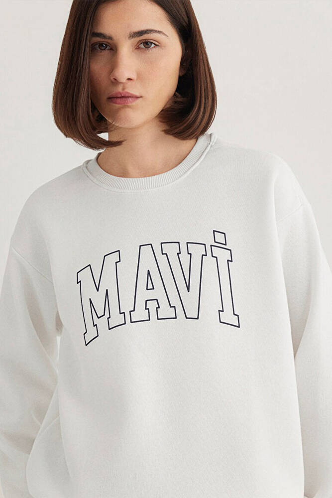 Kadın Mavi Logo Baskılı Sweat 1611192-70057 Beyaz 