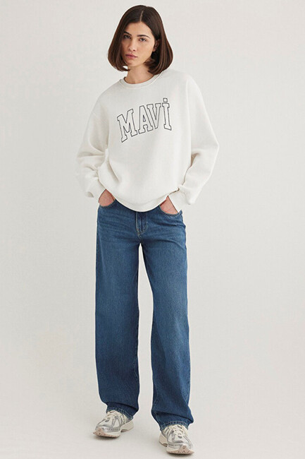 Kadın Mavi Logo Baskılı Sweat 1611192-70057 Beyaz (3)