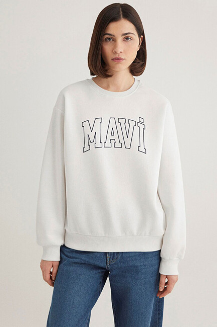 Kadın Mavi Logo Baskılı Sweat 1611192-70057 Beyaz - Thumbnail