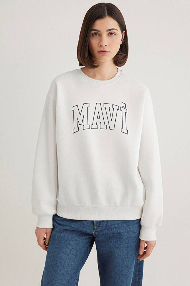 Kadın Mavi Logo Baskılı Sweat 1611192-70057 Beyaz 