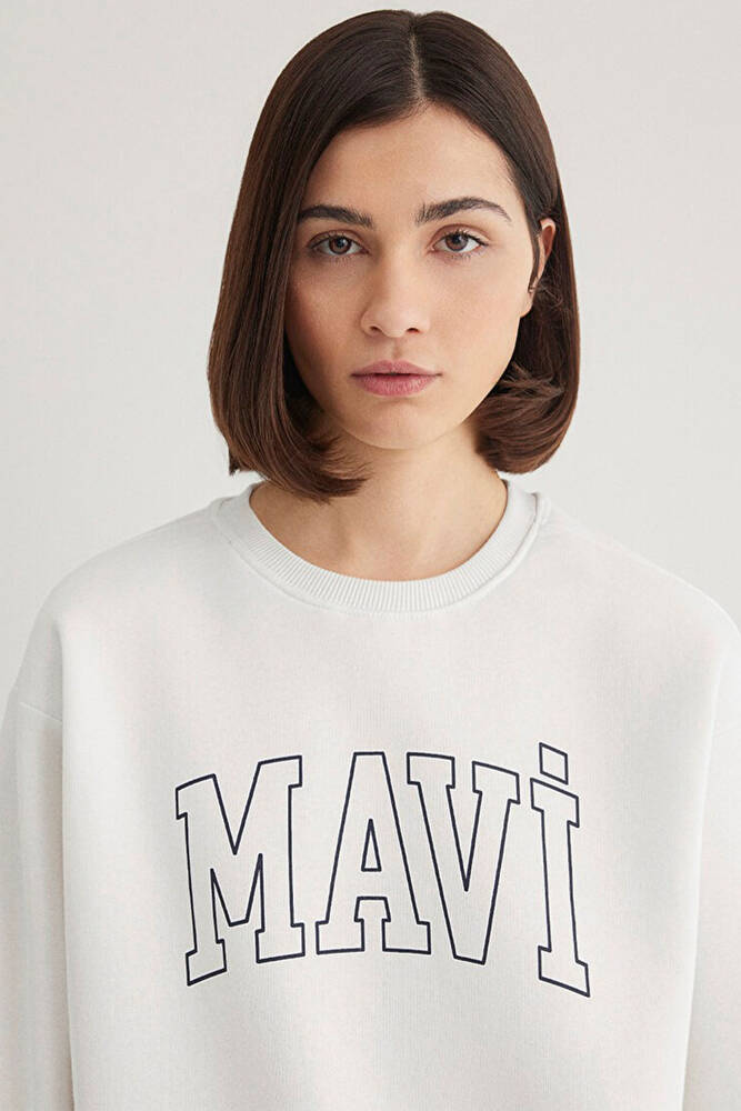 Kadın Mavi Logo Baskılı Sweat 1611192-70057 Beyaz 