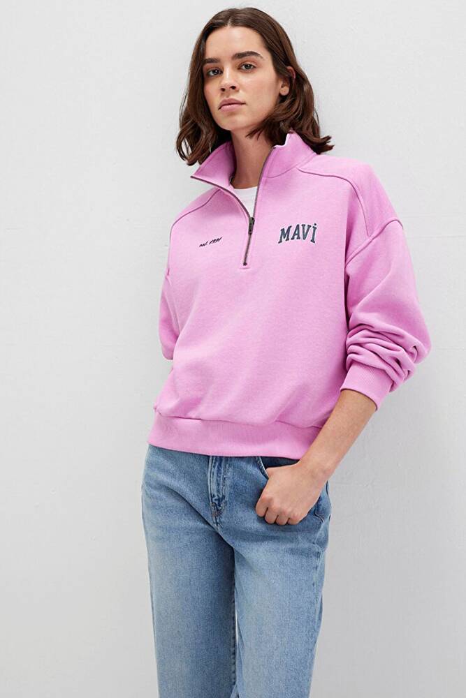 Kadın Mavi Logo Baskılı Sweat 1S10373-71067 Pembe 