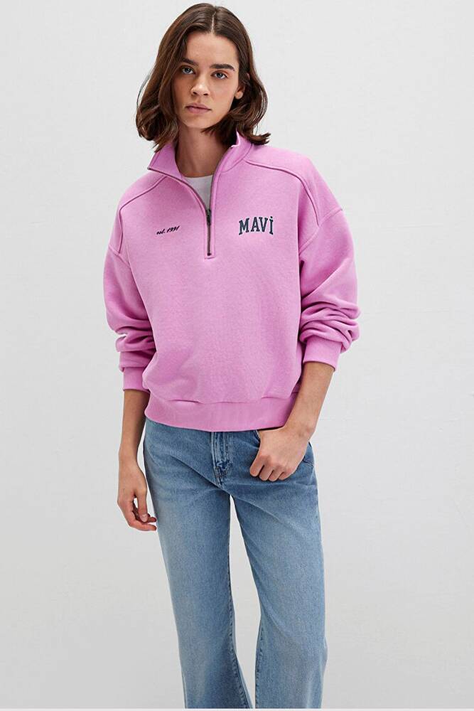 Kadın Mavi Logo Baskılı Sweat 1S10373-71067 Pembe 