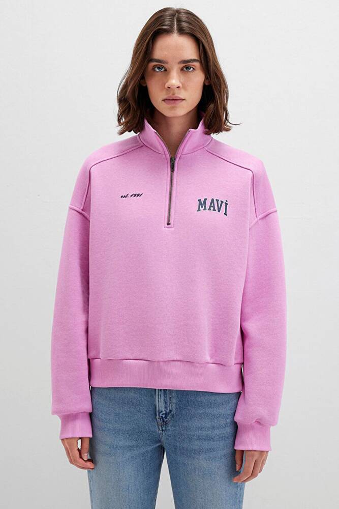 Kadın Mavi Logo Baskılı Sweat 1S10373-71067 Pembe 