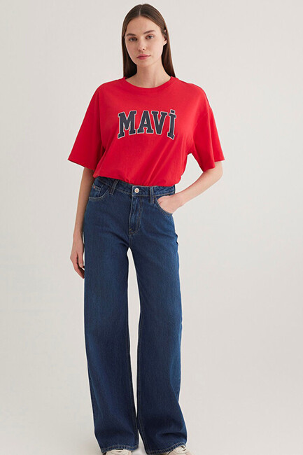 Kadın Mavi Logo Baskılı Tişört 1600843-82054 Kırmızı (3)