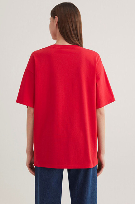 Kadın Mavi Logo Baskılı Tişört 1600843-82054 Kırmızı - Thumbnail