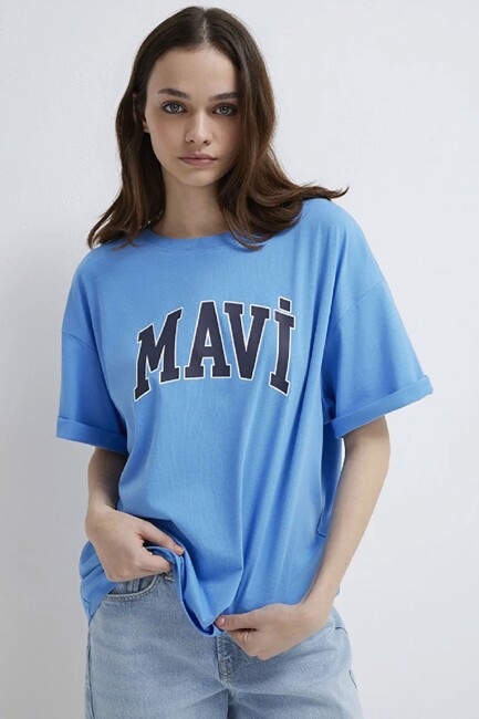 Kadın Mavi Logo Baskılı Tişört 1600843-91478 Mavi (1)