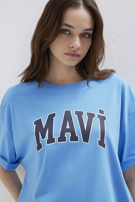 Kadın Mavi Logo Baskılı Tişört 1600843-91478 Mavi (2)