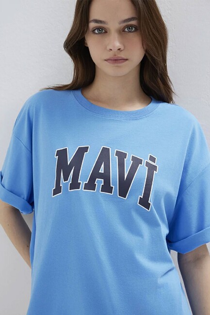 Kadın Mavi Logo Baskılı Tişört 1600843-91478 Mavi (3)