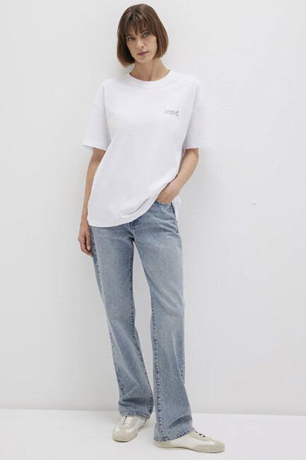 Kadın Mavi Logo Baskılı Tişört 1611309-620 Beyaz (2)