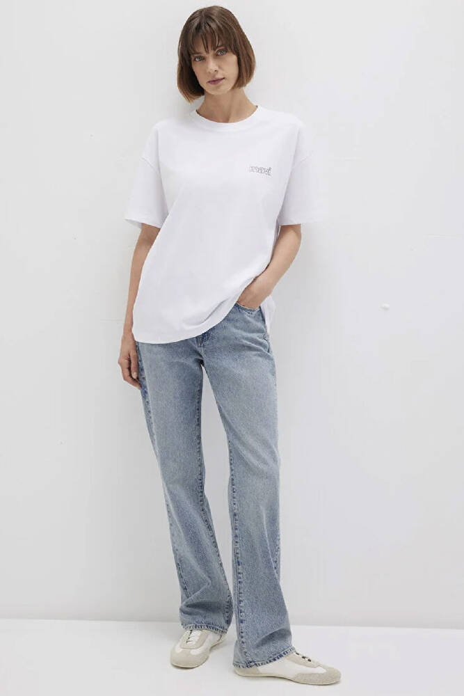 Kadın Mavi Logo Baskılı Tişört 1611309-620 Beyaz 