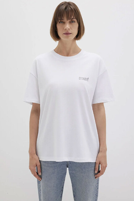 Kadın Mavi Logo Baskılı Tişört 1611309-620 Beyaz - Thumbnail