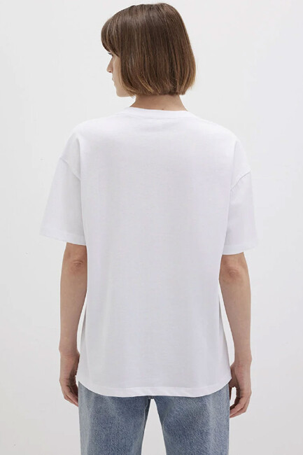 Kadın Mavi Logo Baskılı Tişört 1611309-620 Beyaz - Thumbnail