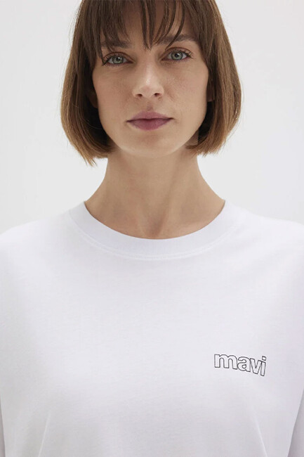 Kadın Mavi Logo Baskılı Tişört 1611309-620 Beyaz - Thumbnail