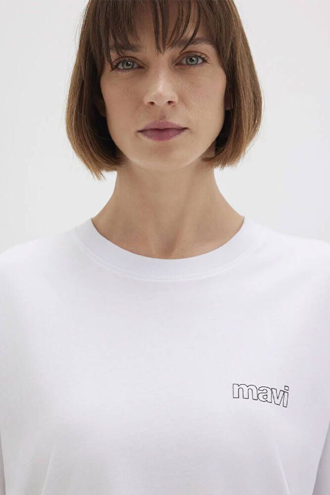 Kadın Mavi Logo Baskılı Tişört 1611309-620 Beyaz 