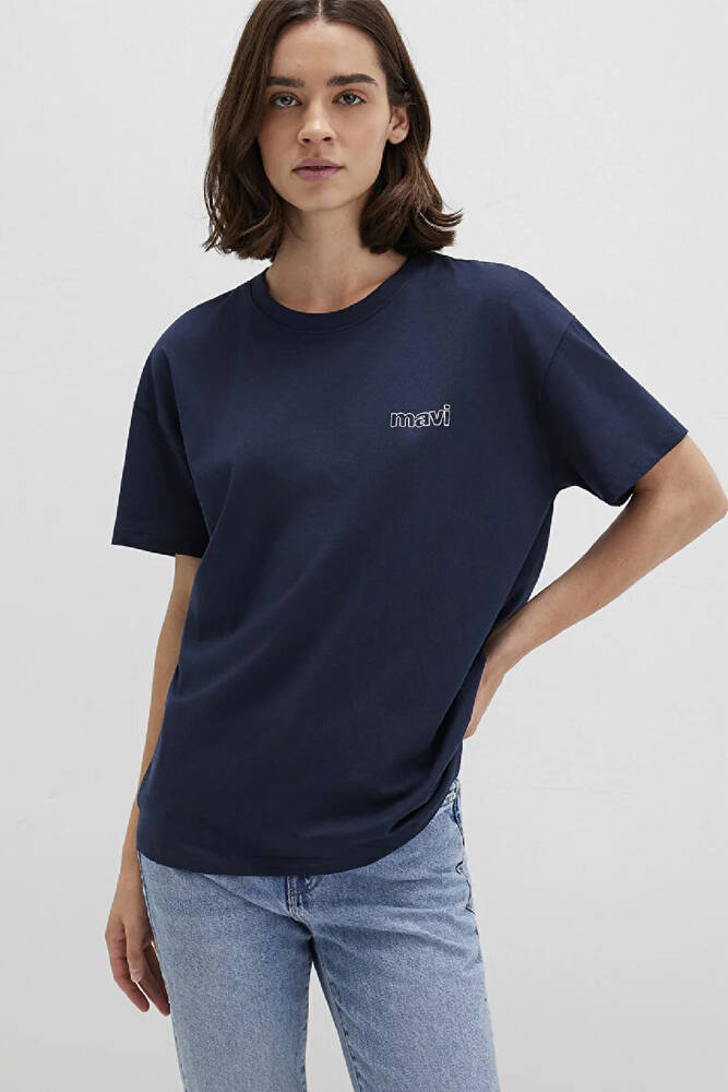 Kadın Mavi Logo Baskılı Tişört 1611309-70490 Lacivert 