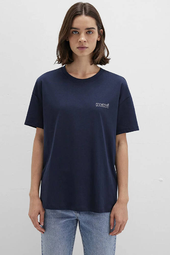 Kadın Mavi Logo Baskılı Tişört 1611309-70490 Lacivert 