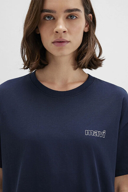 Kadın Mavi Logo Baskılı Tişört 1611309-70490 Lacivert - Thumbnail