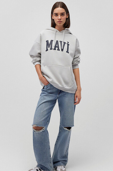 Kadın Mavi Logo Kapüşonlu Sweat 1600361-34322 Gri (1)