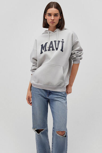 Kadın Mavi Logo Kapüşonlu Sweat 1600361-34322 Gri (2)
