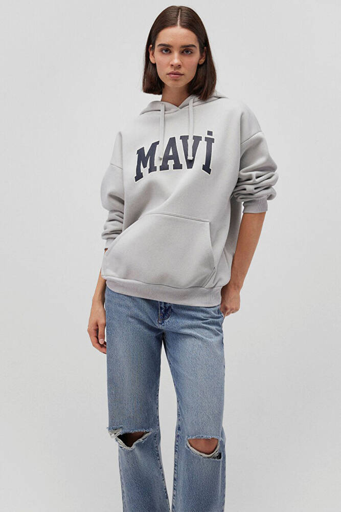 Kadın Mavi Logo Kapüşonlu Sweat 1600361-34322 Gri 