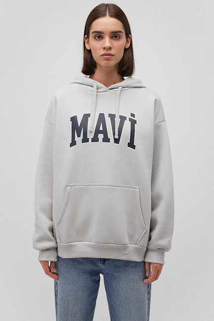 Kadın Mavi Logo Kapüşonlu Sweat 1600361-34322 Gri (3)