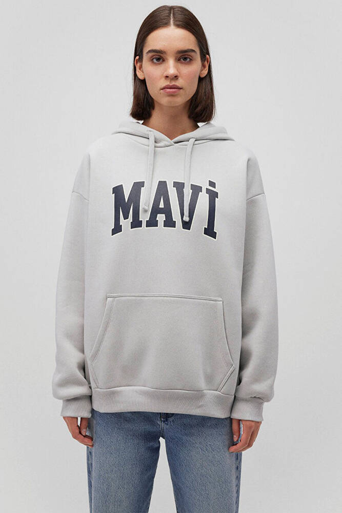 Kadın Mavi Logo Kapüşonlu Sweat 1600361-34322 Gri 